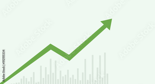 Green arrow graph showing upward trend, financial growth, business success, positive economy