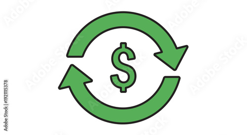 Green dollar sign in circular arrows, representing money exchange or cash flow