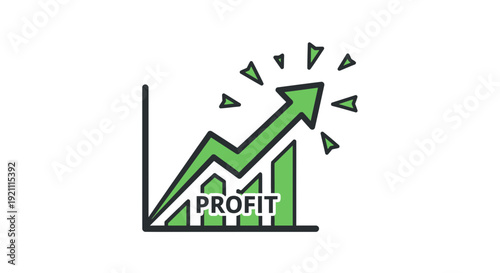 Green profit growth chart with upward arrow and sparkling highlights
