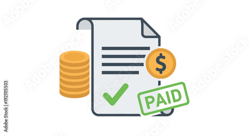 Invoice Paid, Payment Confirmed, Coin Stack, Dollar Sign, Check Mark