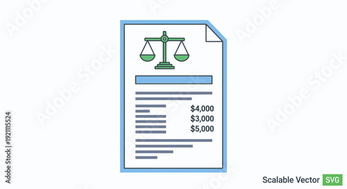 Legal Document with Scales of Justice and Financial Figures