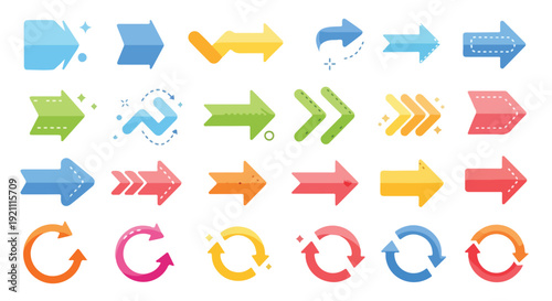 Collection of colorful, stylized arrow icons pointing in various directions