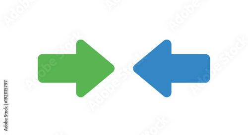 Opposite Direction Arrows: Green Right, Blue Left, Confrontation Concept