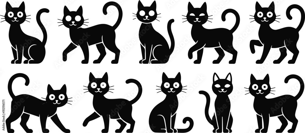 Fototapeta premium Cat pose reference sheet ten postures