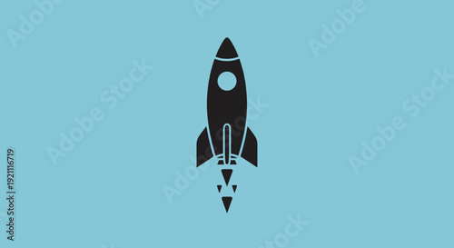 Black Rocket Ship Illustration Flying Upwards.