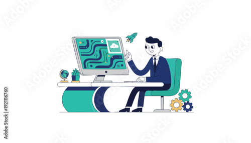 Business professional leveraging cloud technology and data insights for innovation and strategic growth