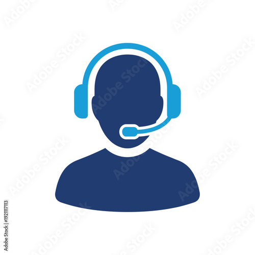 Customer care service and support icon, vector person avatar with headphone for helpline
