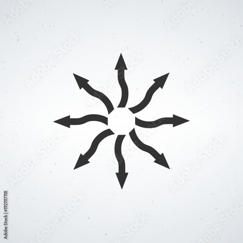 A black and white illustration of arrows pointing in multiple directions