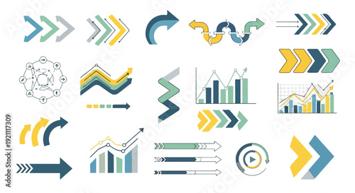 Collection of stylized arrows and diagrams, suitable for presentations or charts