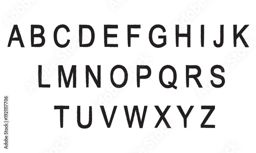 Hand Drawn Brush Alphabet Letters Set. Complete uppercase alphabet in bold hand drawn brush style, black ink lettering isolated on white background for typography and design projects.