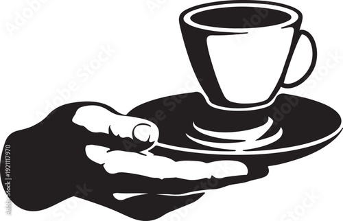 Hand Holding Coffee Cup on Saucer Silhouette Illustration