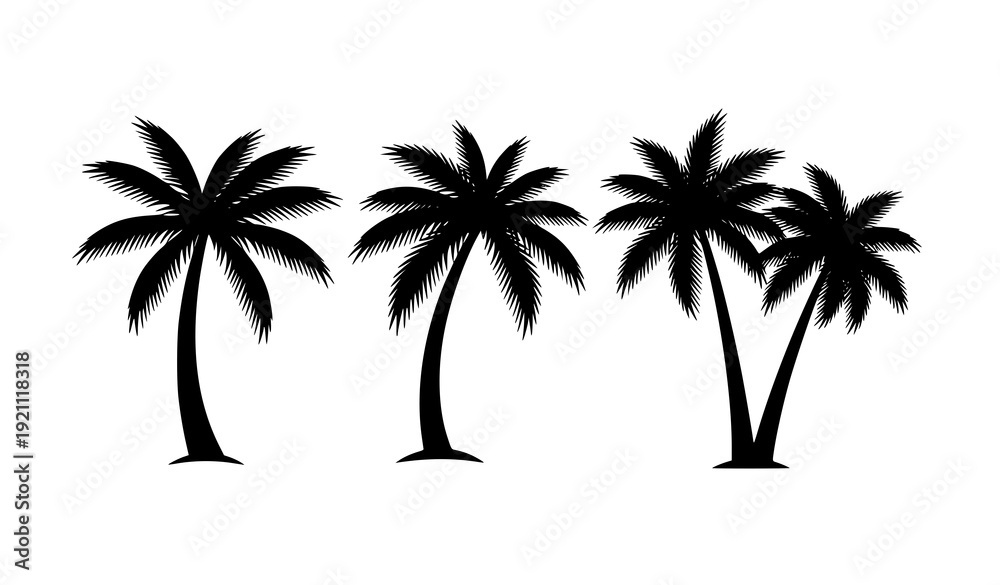 Fototapeta premium Minimal Tropical Palm Trees Silhouette Vector Set