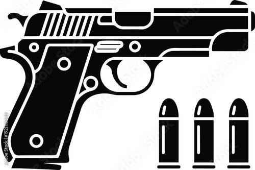 Handgun side view with bullets schematic