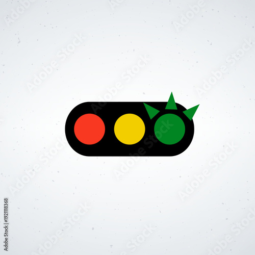 A traffic light with a green light and sharp spikes on a white background