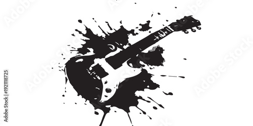 Abstract Black Ink Splatter Electric Guitar Silhouette.