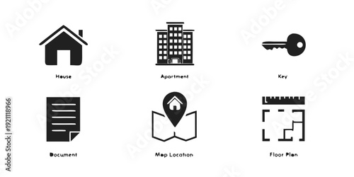 Black and white real estate house building 1 document real estate, house, building, key, document, location, map, ruler, black and white, symbols, property, architecture, black, white, real, estate, r
