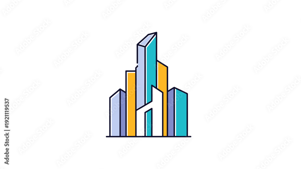 Fototapeta premium Modern Abstract Skyscraper Building Icon Design.