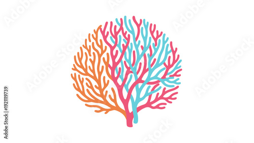 Colorful Coral Branching Pattern Isolated on White