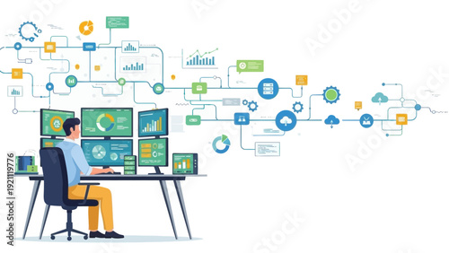 Data Engineer Managing Analytics System with Multiple Screens