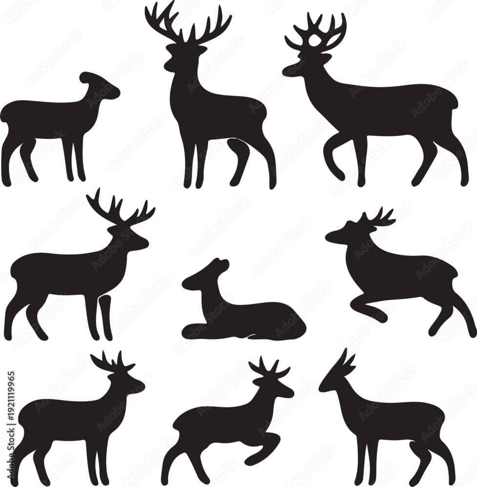 Obraz premium Deer and Stag Silhouettes Set 