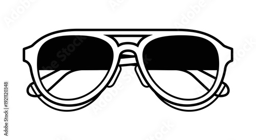 Aviator Sunglasses Icon, Black and White Line Art, Vector Illustration