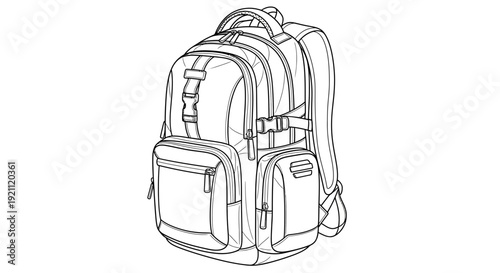 Backpack Sketch - Line Art Illustration of a Modern Travel Backpack
