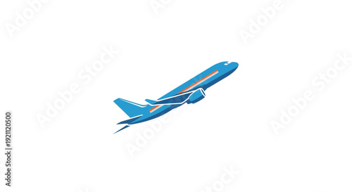 Blue Jet Airplane Ascending Isolated on White Background