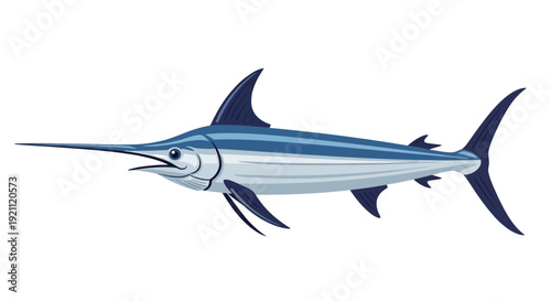 Blue Swordfish Illustration Isolated on White