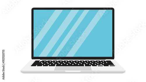 clean modern laptop illustration with blank blue screen and subtle reflections isolated on white ideal for tech concepts and digital work.