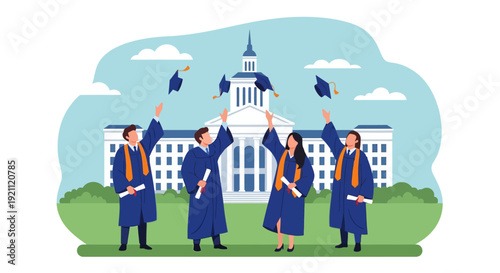 Graduation Day Celebration with Students in Robes.