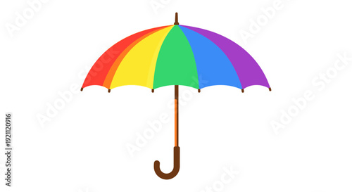 Colorful rainbow umbrella icon on white background.