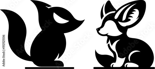 Squirrel and mouse cute animal pair black silhouette woodland rodent character vector