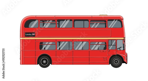 Classic Red Double Decker Bus, London Icon, Vector Illustration