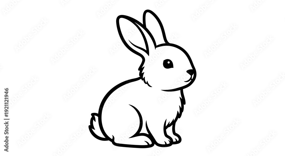 Obraz premium Cute Cartoon Bunny Rabbit Icon, Simple Line Art Illustration