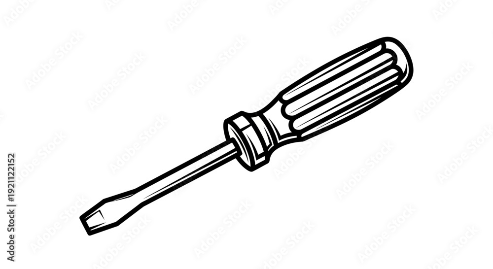 Fototapeta premium Flathead Screwdriver Icon, Hand Tool Illustration, Simple Line Art