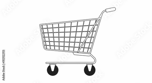 Empty Shopping Cart on White Background, Retail Store Trolley Icon