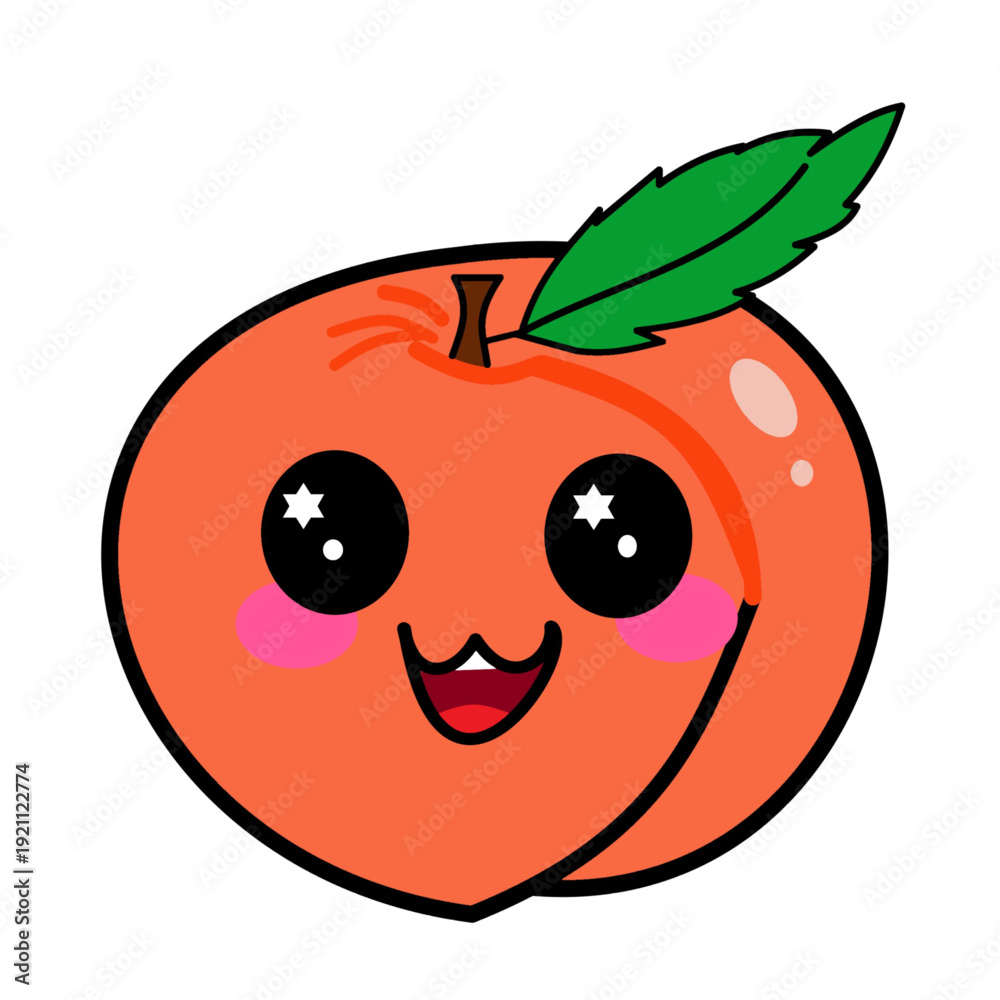 Obraz premium peach fruit kawaii design useful for making stickers graphics worksheets flash card for kids printable.eps