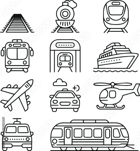 Airplane ship travel icons for transport menus
