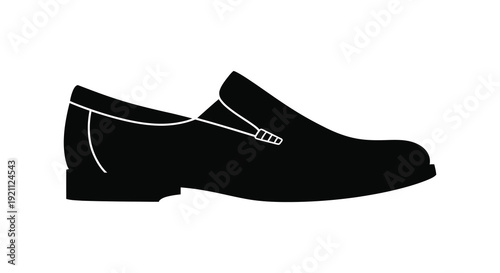 A sleek black loafer is displayed in a minimalist graphic emphasizing its classic shape a silhouette