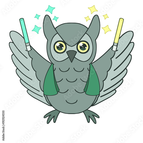 ペンライトを振って応援するオタクのフクロウ ライブ・コンサート