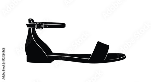 A minimalist black sandal is displayed in a stark graphic presentation emphasizing its design silhouette high quality professional
