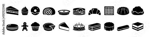 Cake and Bakery Silhouette Collection Black Dessert Vector Icon Set.