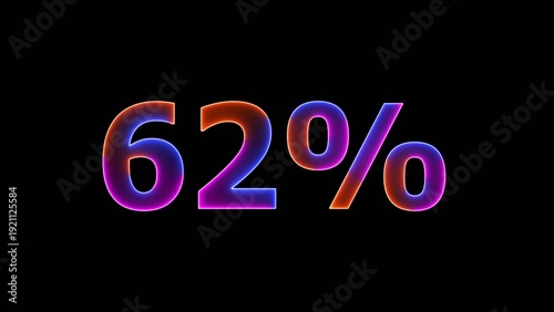 Foto Glowing colorful Neon number 62% on black background
