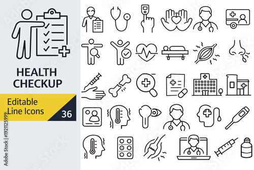 Health Checkup Editable Line Icons Set