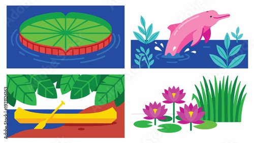 Amazon Jungle River and Giant Lily Pad Flora Set