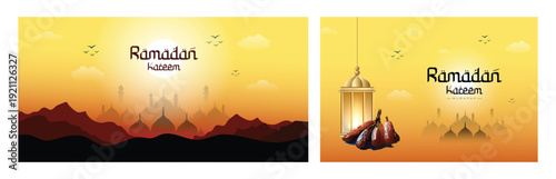 Ramadan Kareem banner Illustration: Festive and perfect for celebrating the spirit of Ramadan, moon, lantern, mosque, muslim, cultural, celebration, 