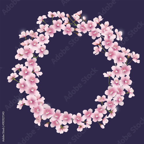 桜の花のリース（ネイビー背景）