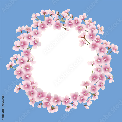 桜の花のリース（リース内透過・ブルー）