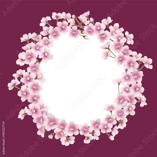 桜の花のリース（リース内透過・ボルドー）