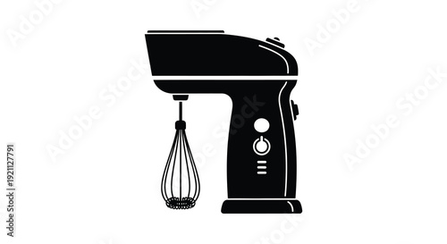 A stark black silhouette of a stand mixer with a wire whisk attachment displaying a modern kitchen aesthetic silhouette
